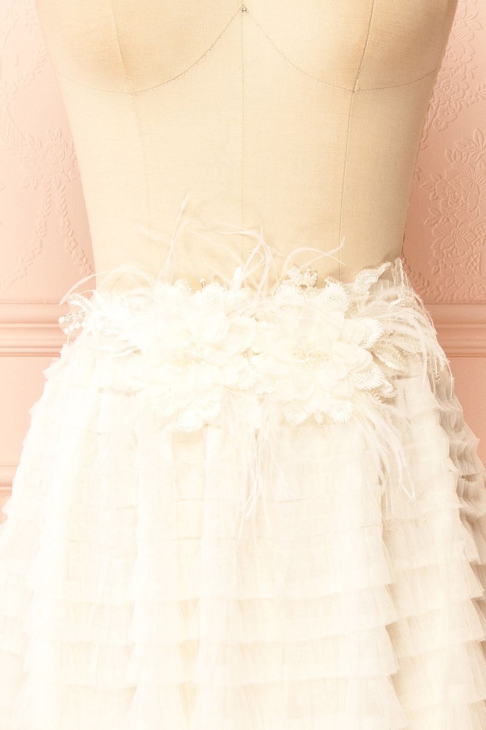 Christabel Ivory Ruffled Maxi Skirt with 3D Flowers | Boutique 1861 front