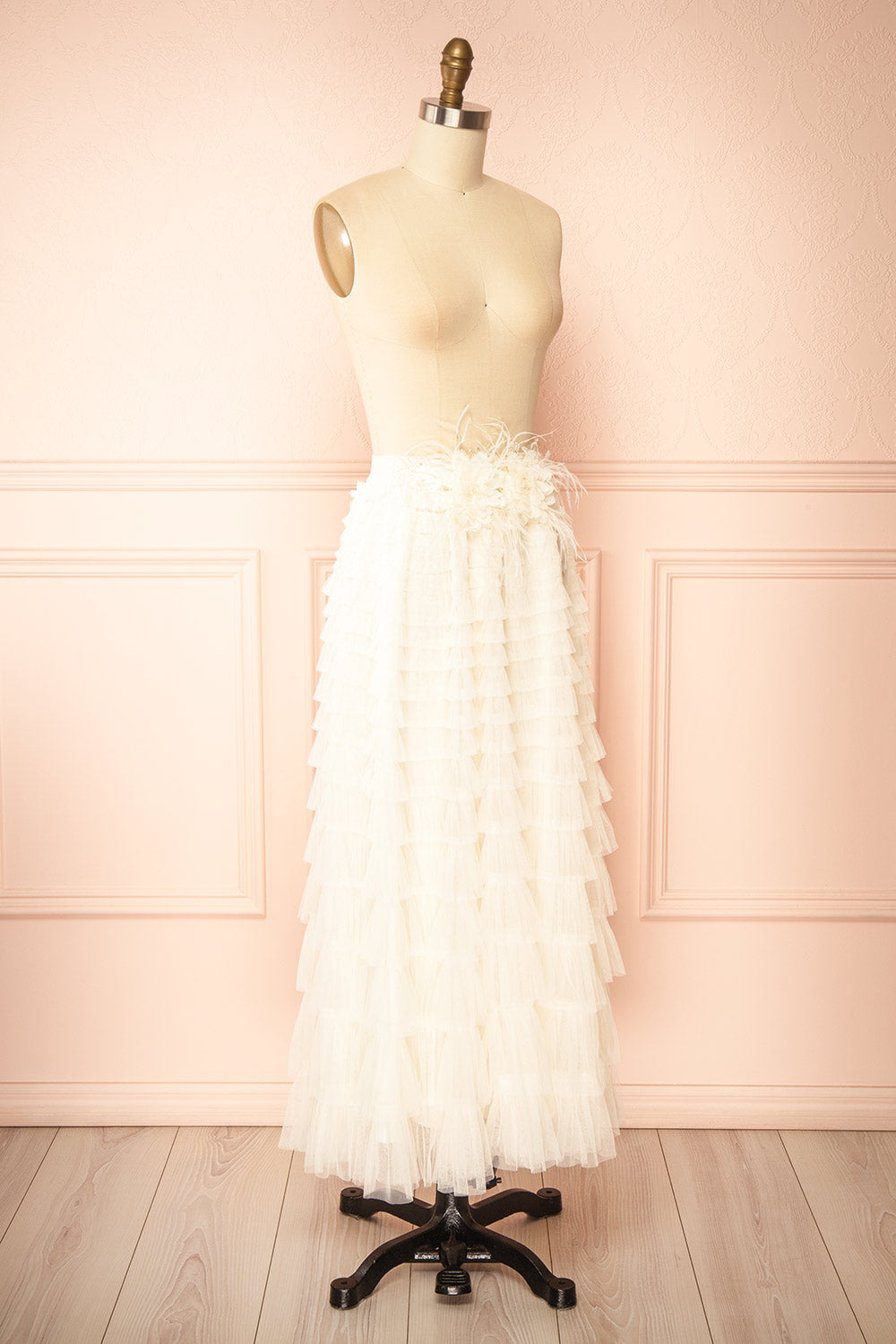 Christabel Ivory Ruffled Maxi Skirt with 3D Flowers | Boutique 1861 side view