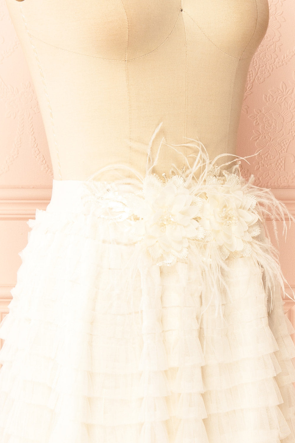 Christabel Ivory Ruffled Maxi Skirt with 3D Flowers | Boutique 1861 side