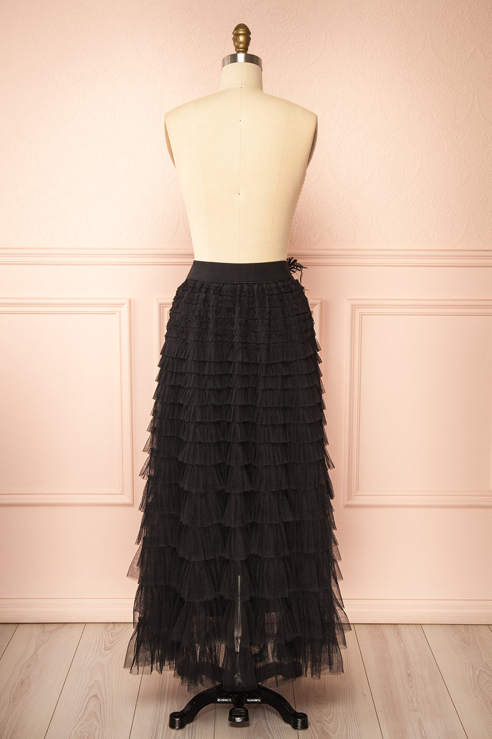 Christabel Black Ruffled Maxi Skirt with 3D Flowers | Boutique 1861 back view