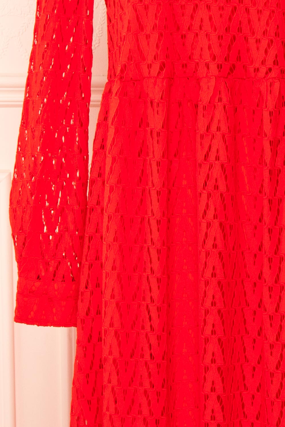 Christina Red Lace Midi Dress w/ Long Sleeves | Boutique 1861 sleeve