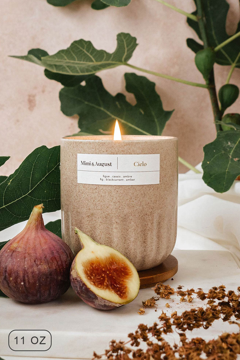CIELO reusable-candle 11 0z with the enchanting scent of figs blackcurrant and amber from Mimi & August