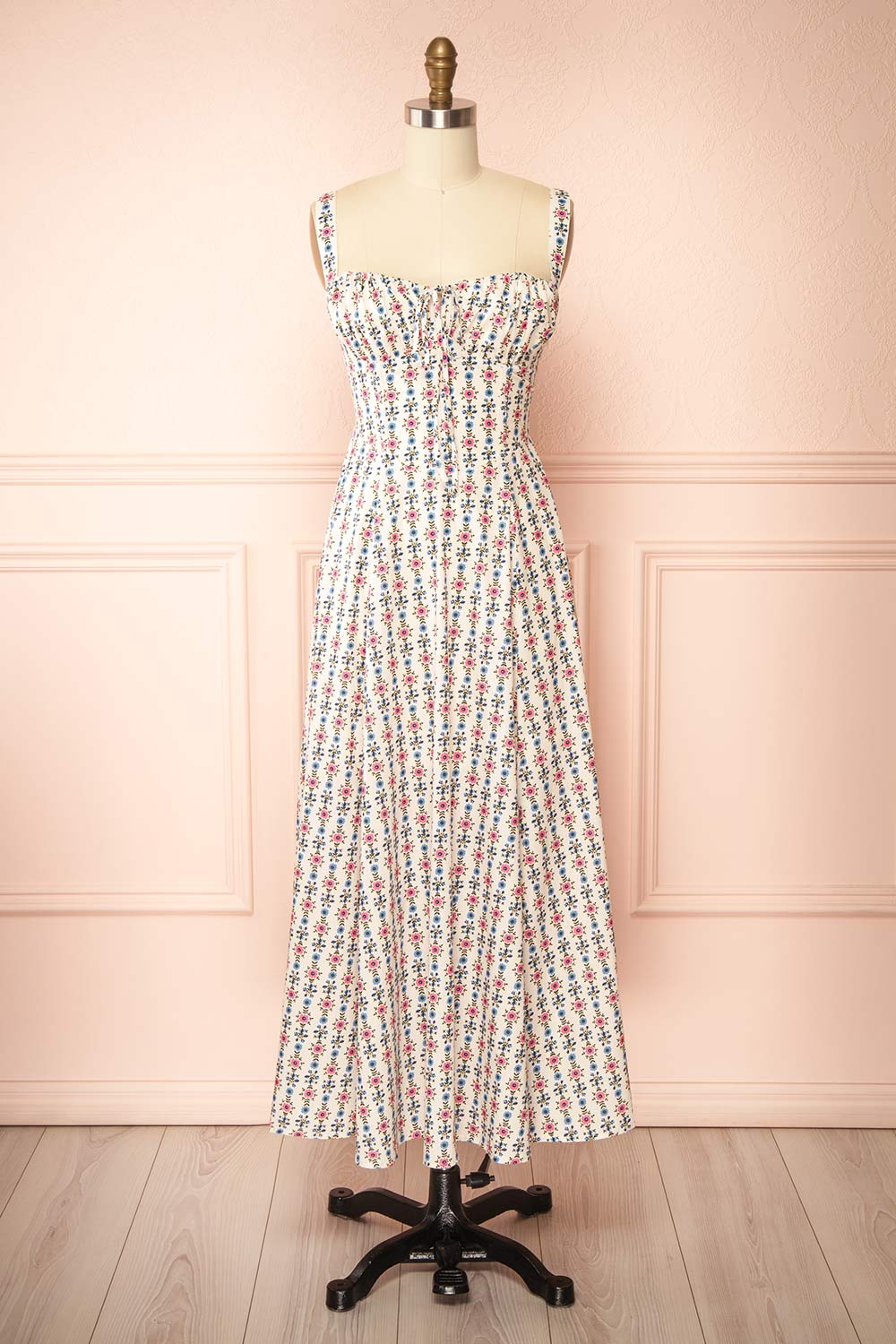 Cinzia Floral Midi Dress with Corset Top | Boutique 1861 front view