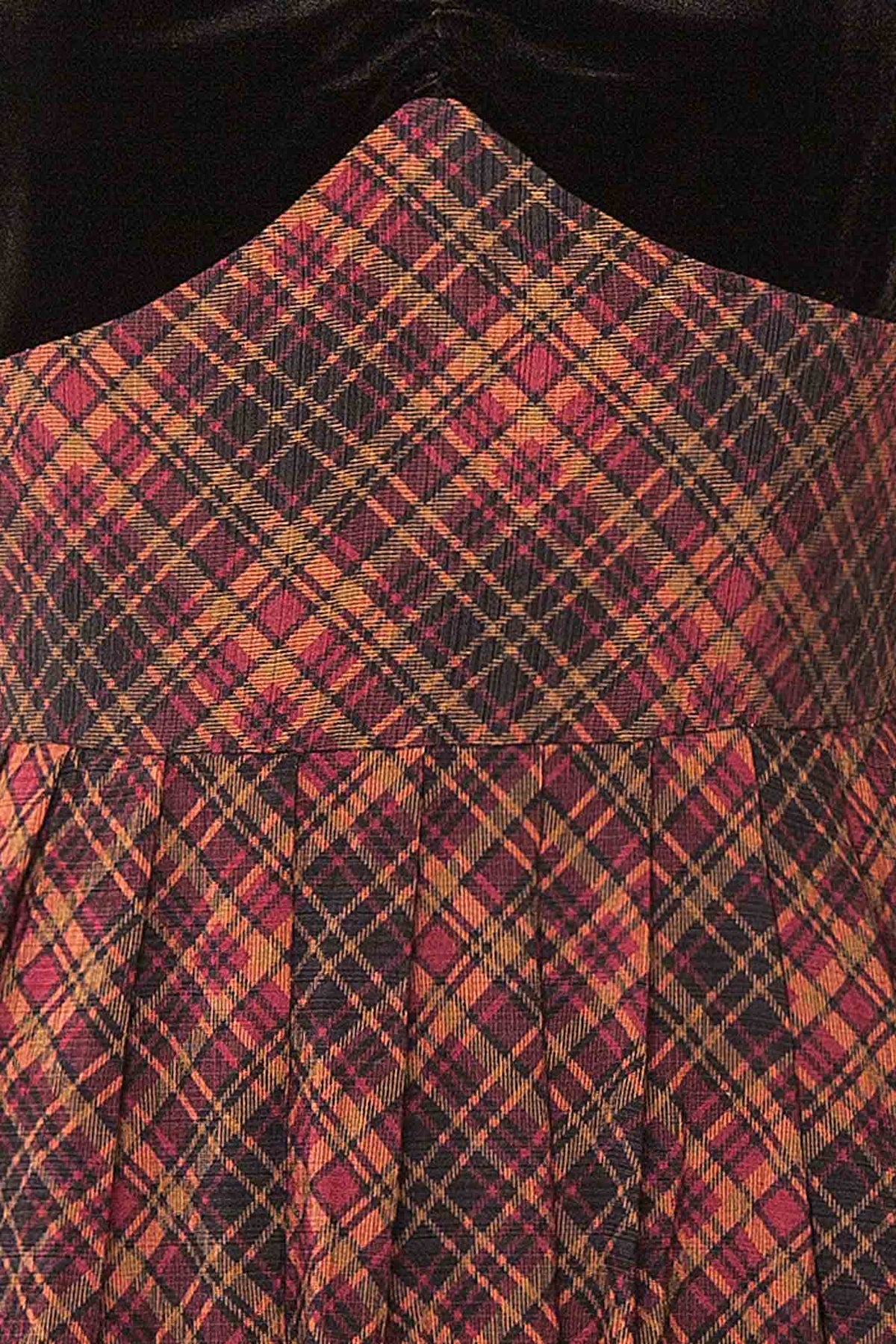 fabric view of Cirice Plaid Midi Dress with Velvet and Pockets at Boutique 1861