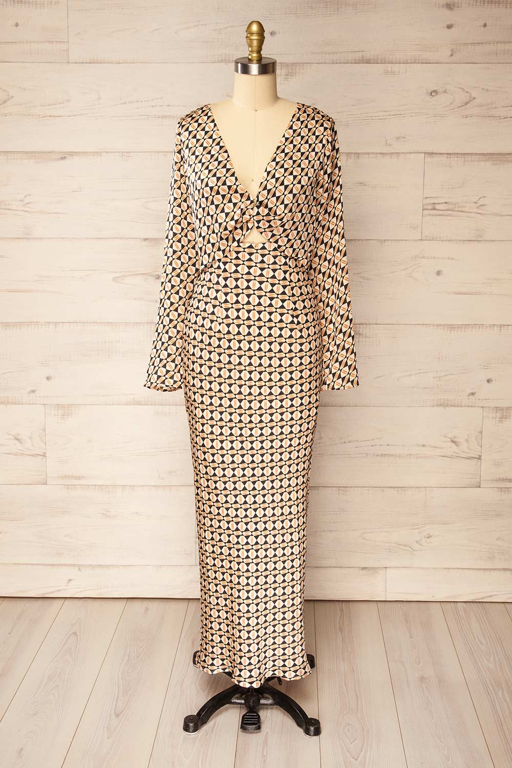 Clamart Maxi Black & Orange Patterned Dress | La petite garçonne front view