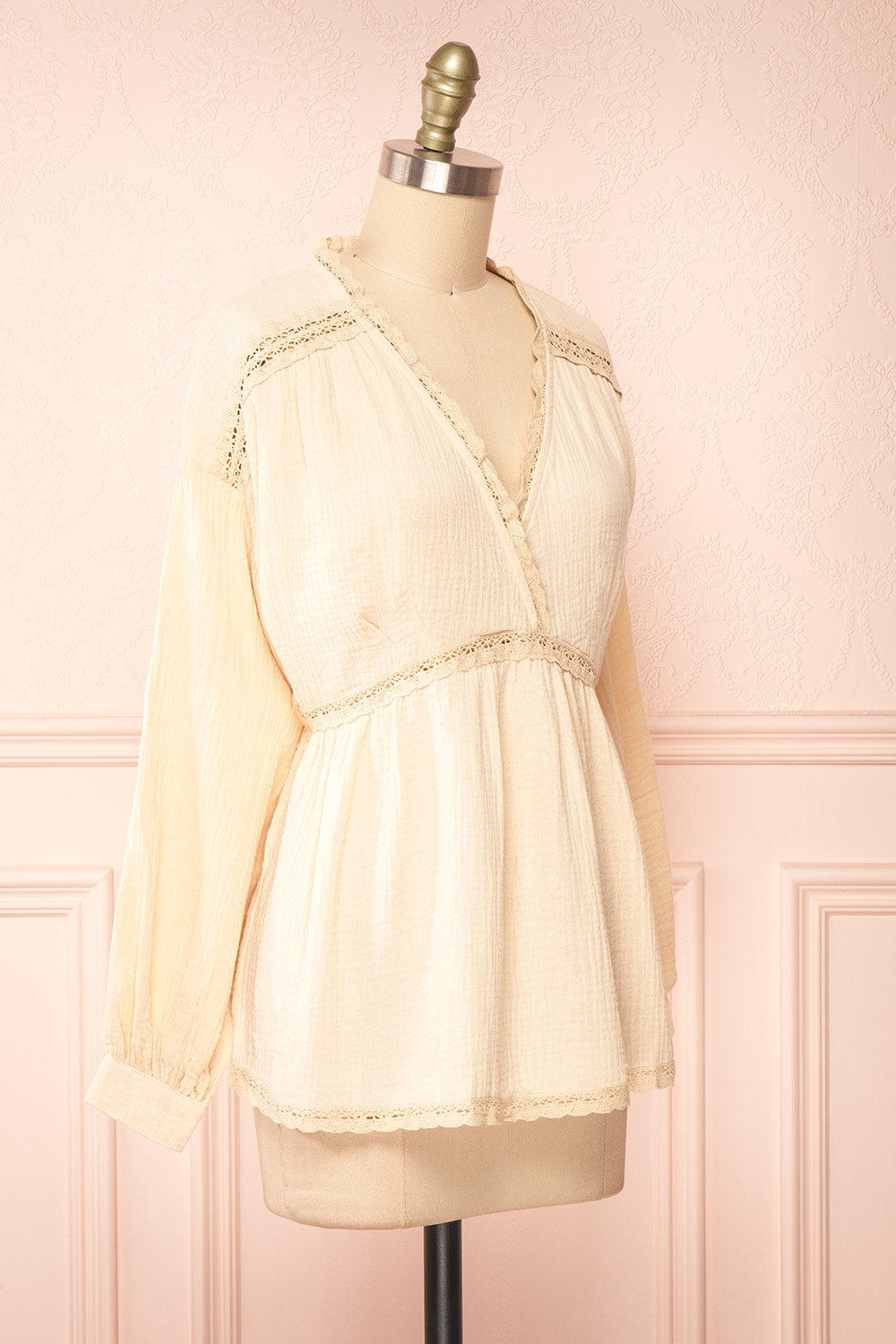 Claramae Waffle Beige Shirt w/ Lace | Boutique 1861 side view