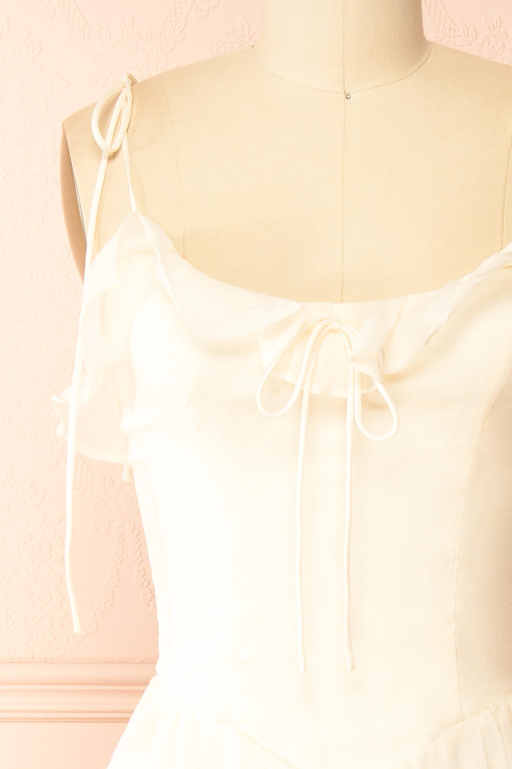 Claribel Cream Midi Dress with Floral-Embellishment | Boutique 1861 front