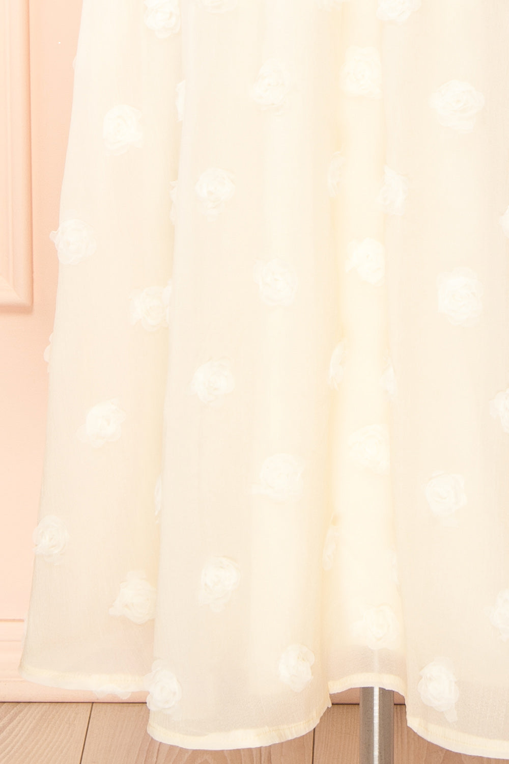 Claribel Cream Midi Dress with Floral-Embellishment | Boutique 1861 bottom