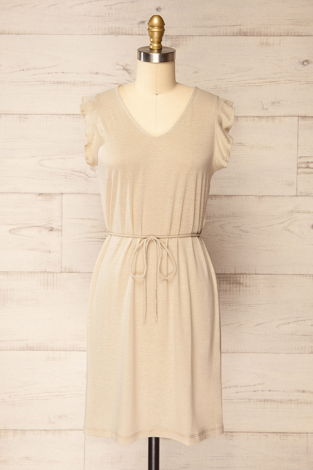 Clarice Beige Short Sleeveless Dress | La petite garçonne front view