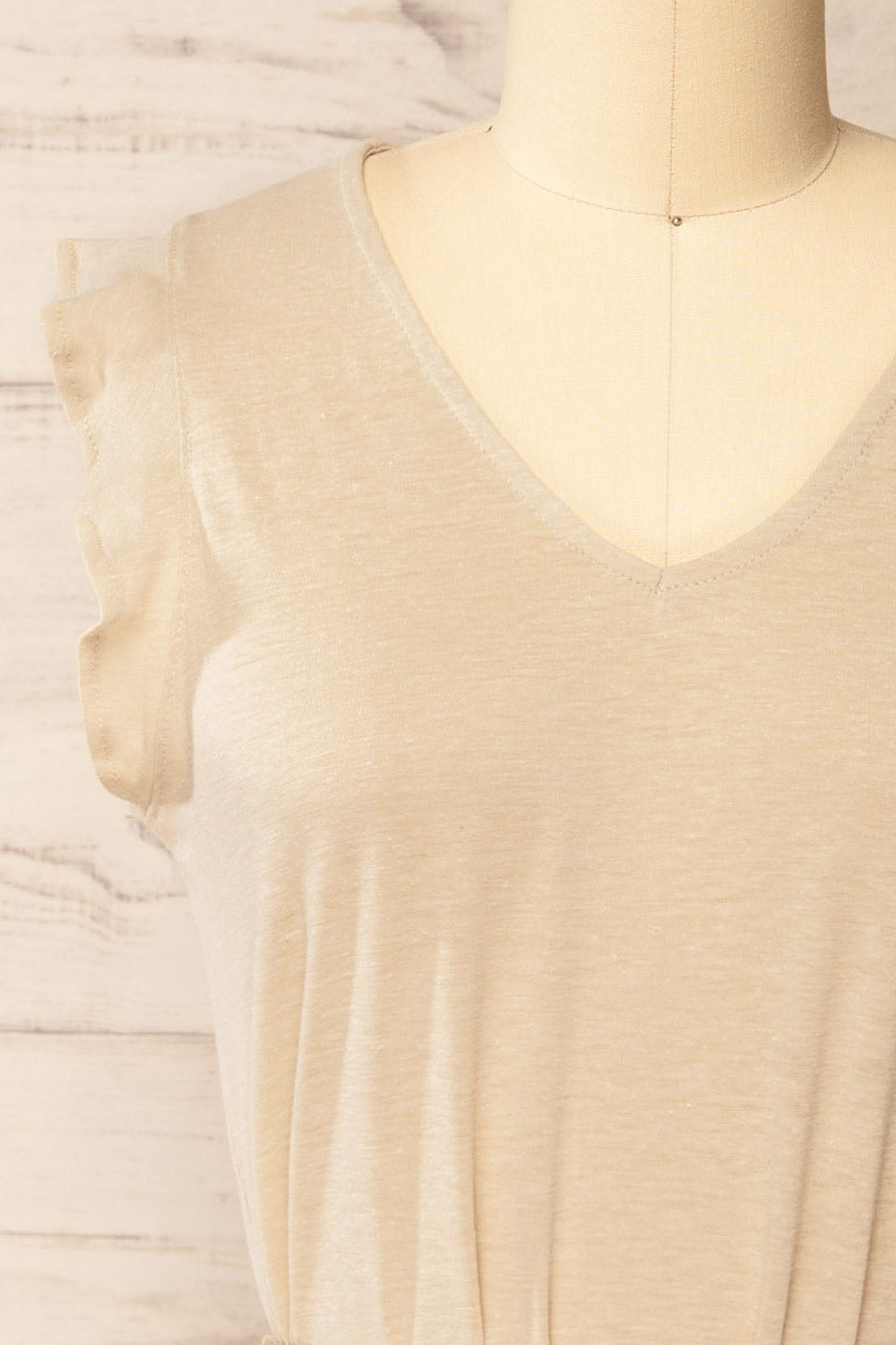 Clarice Beige Short Sleeveless Dress | La petite garçonne front