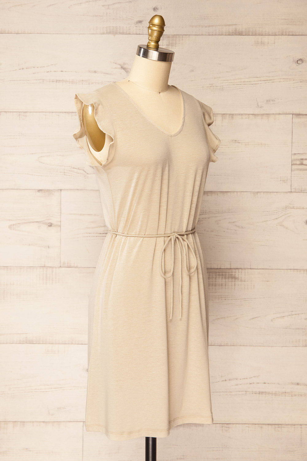 Clarice Beige Short Sleeveless Dress | La petite garçonne side view