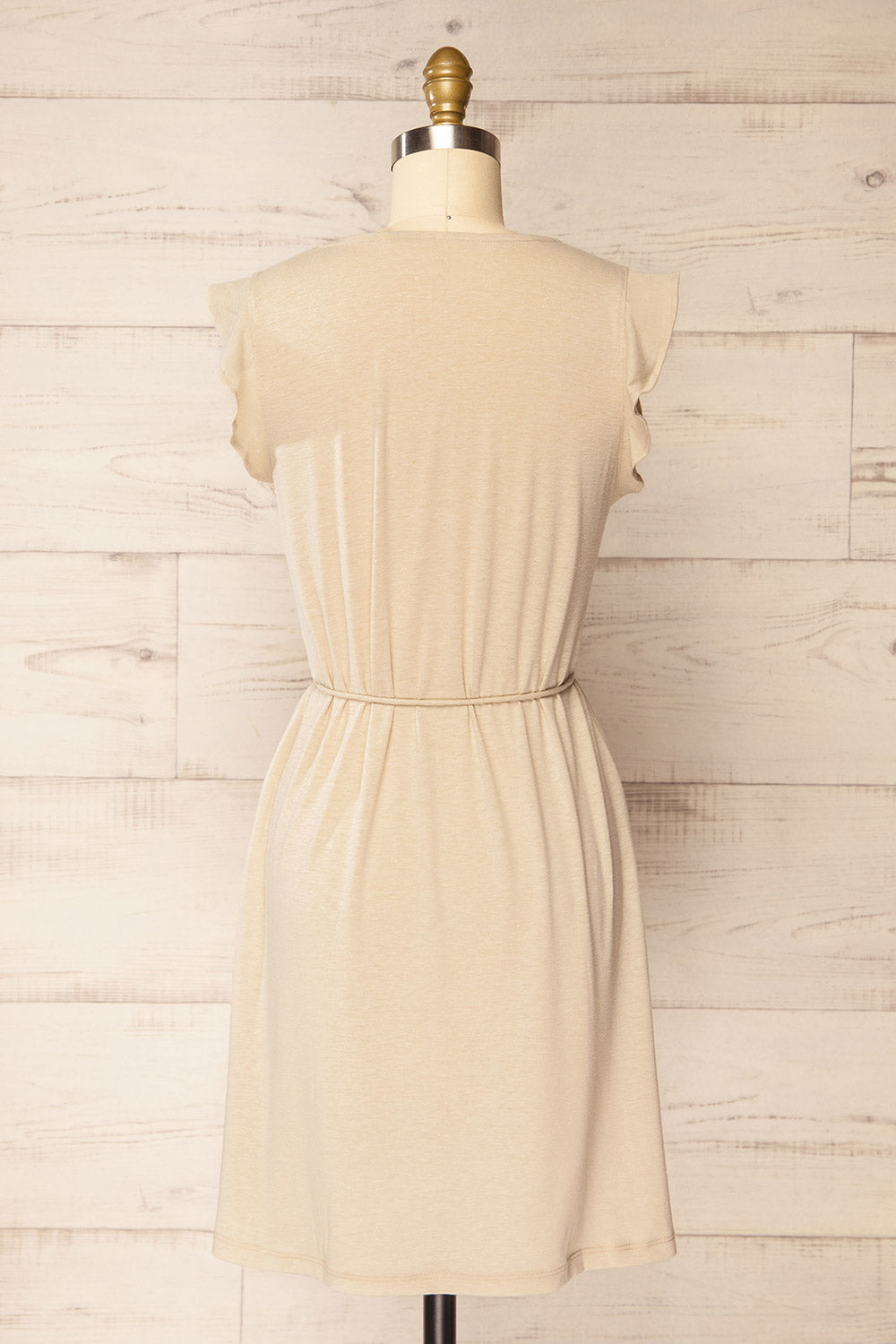 Clarice Beige Short Sleeveless Dress | La petite garçonne back view