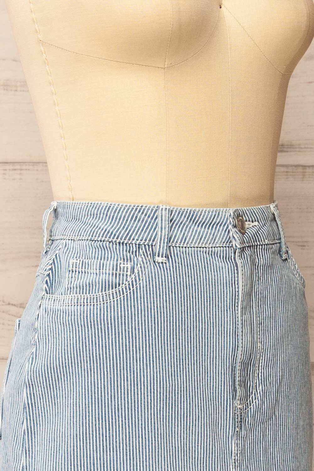 Clarke Striped Blue Midi Denim Skirt | La petite garçonne side