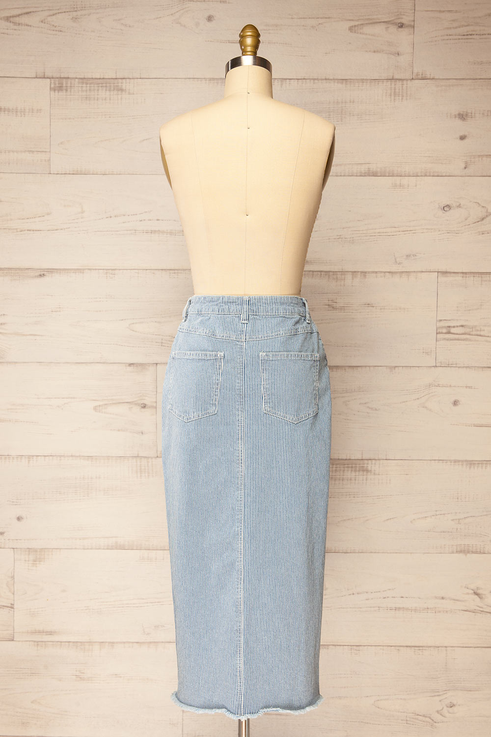 Clarke Striped Blue Midi Denim Skirt | La petite garçonne back view