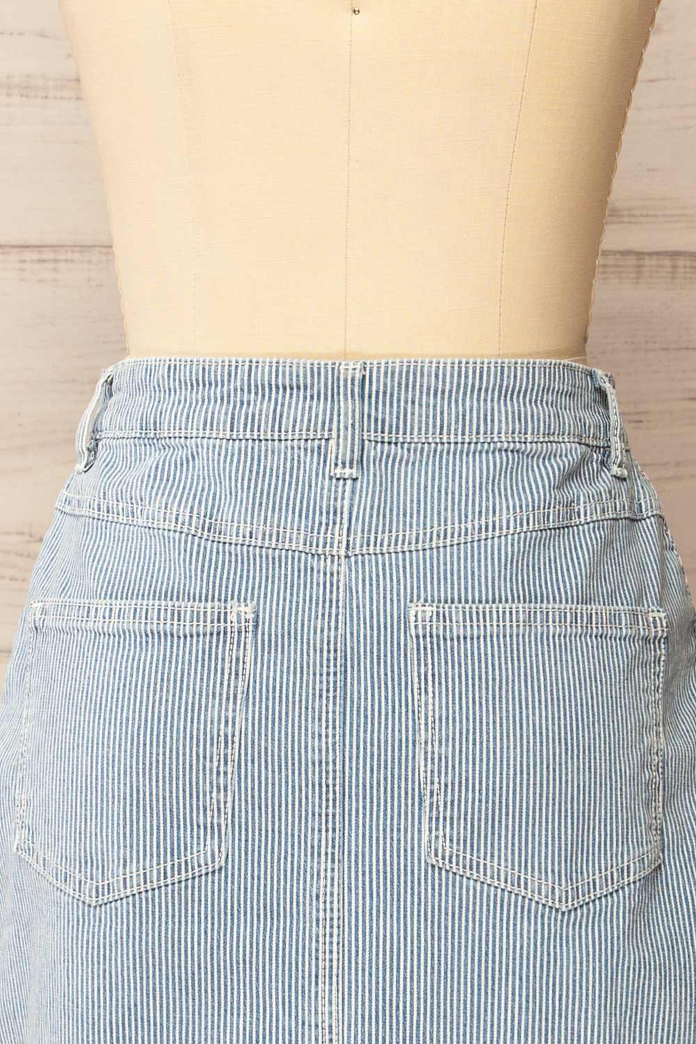Clarke Striped Blue Midi Denim Skirt | La petite garçonne back