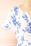 Claudia White Maxi Dress w/ Blue Floral Pattern | Boutique 1861 side
