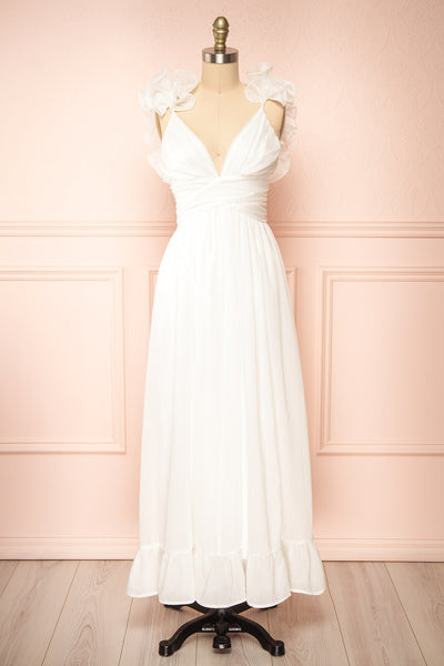 Clemence Long White Dress w/ Ruffled Straps | Boudoir 1861 front view