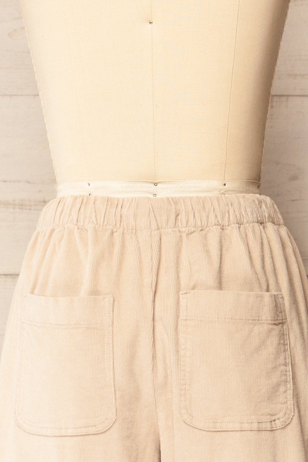 Clovis Beige Corduroy Pants with Adjustable Cord | La petite garçonne back close-up