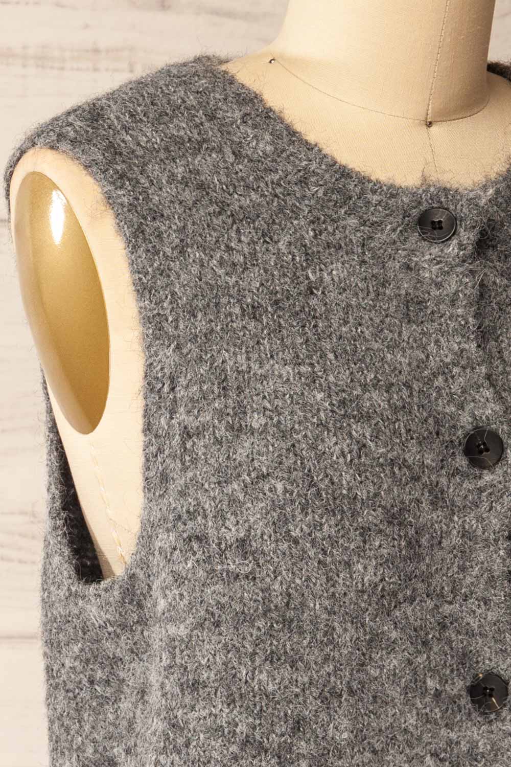 Cobar Grey Fluffy Knitted Button-Up Vest | La petite garçonne side
