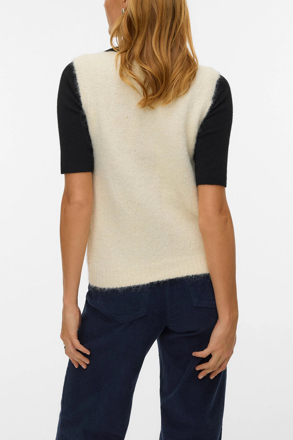 Cobar Ivory Fluffy Knitted Button-Up Vest | La petite garçonne back model