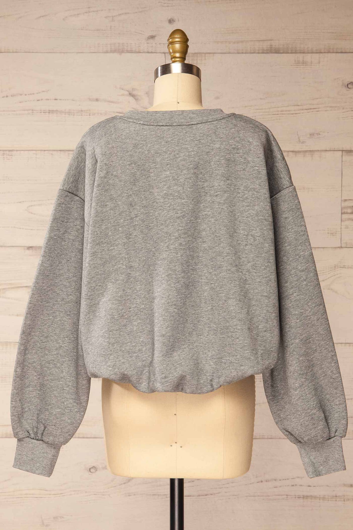 back view of Cobija Grey Cropped Sweatshirt with Elastic Hem at La petite garçonne