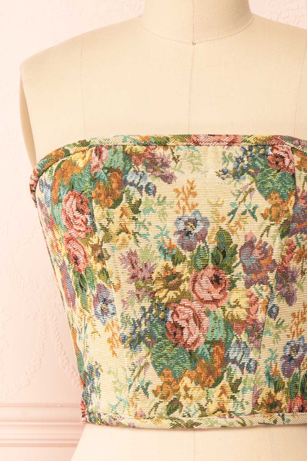 Cocona Beige Bustier Corset Top w/ Lace Up Back | Boutique 1861 front close-up