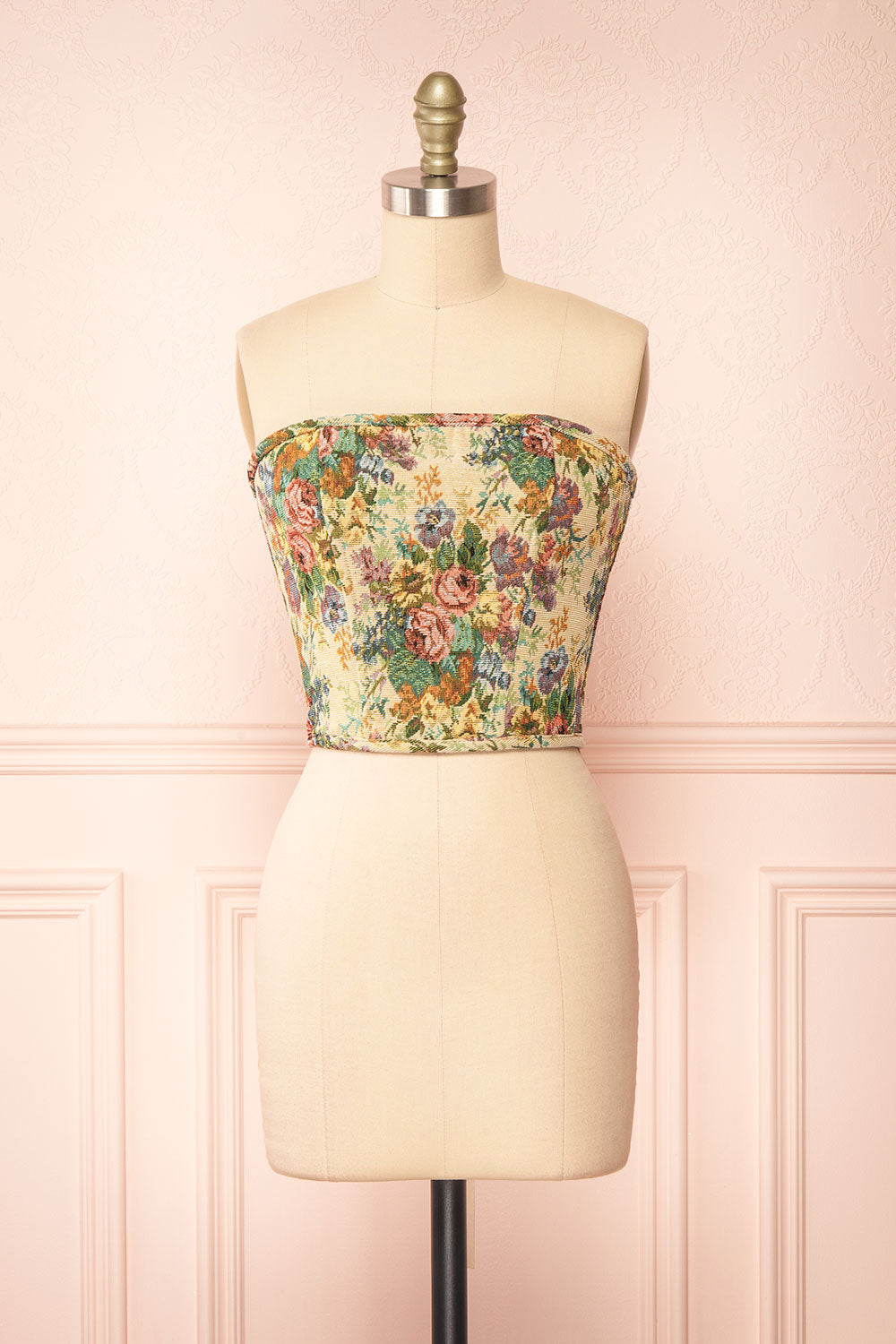 Cocona Beige Bustier Corset Top w/ Lace Up Back | Boutique 1861 front view