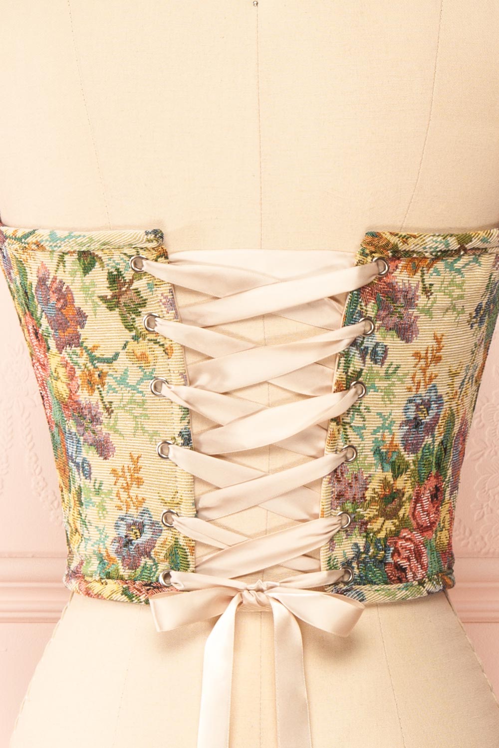 Cocona Beige Bustier Corset Top w/ Lace Up Back | Boutique 1861 back close-up