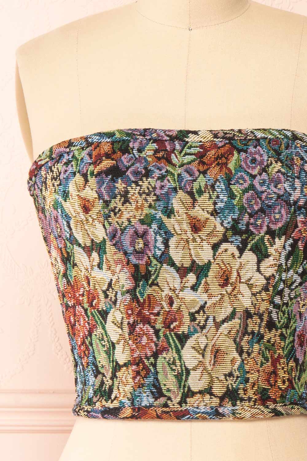 Cocona Black Bustier Corset Top w/ Lace Up Back | Boutique 1861 front close-up