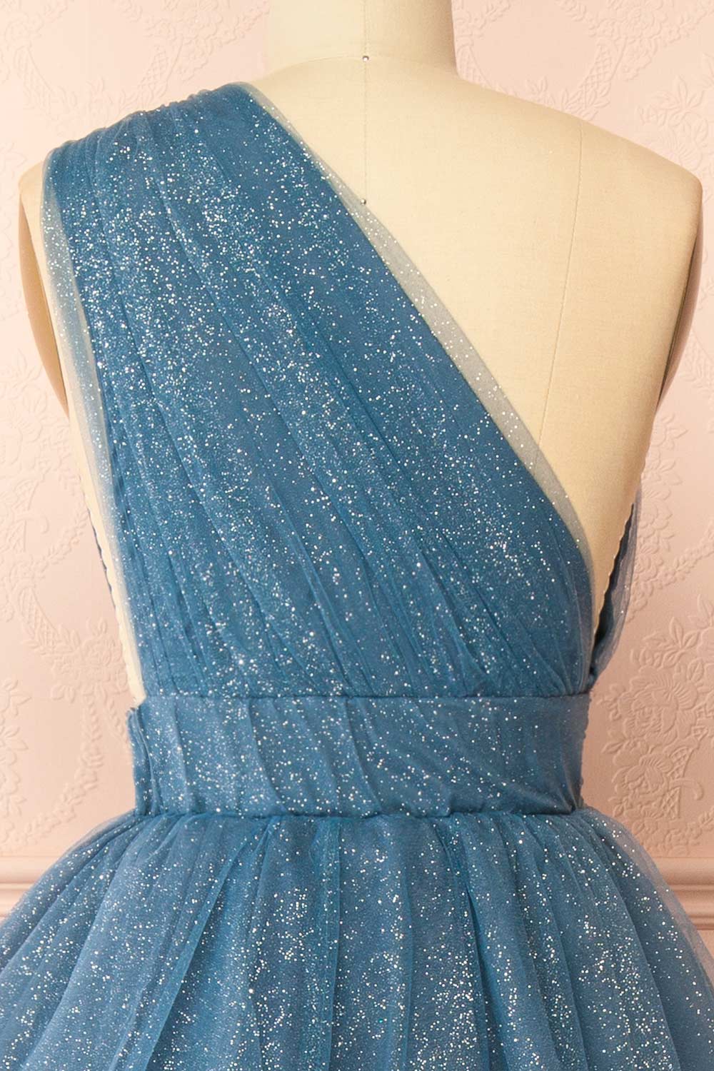Cody Blue Grey Maxi One Shoulder Dress with Glitters | Boutique 1861 back