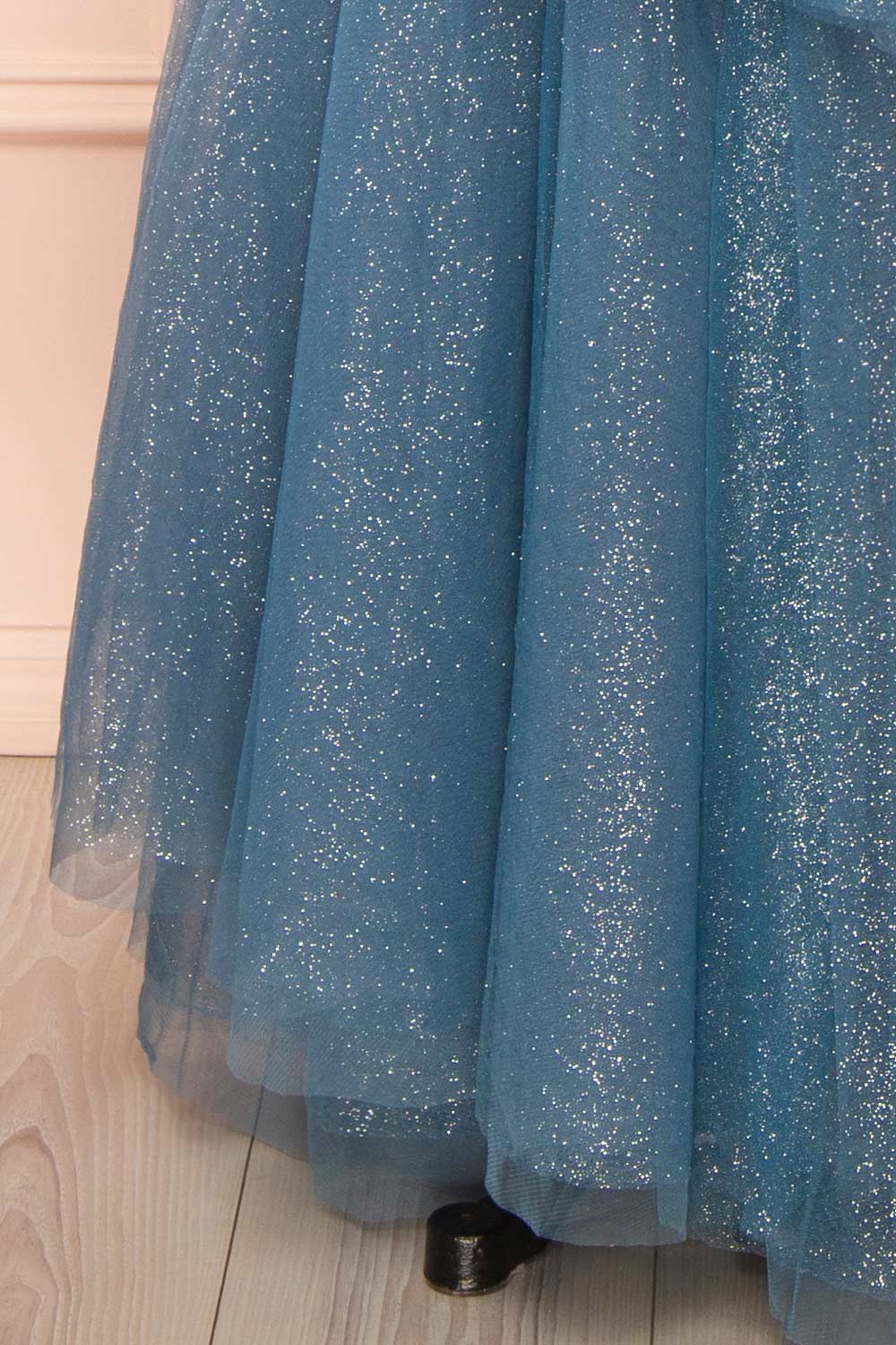 Cody Blue Grey Maxi One Shoulder Dress with Glitters | Boutique 1861 bottom