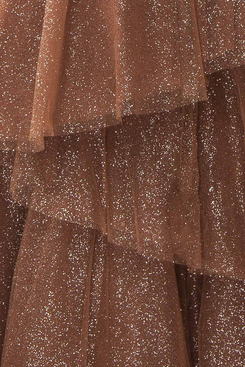 Cody Brown Maxi One Shoulder Dress with Glitters | Boutique 1861 fabric