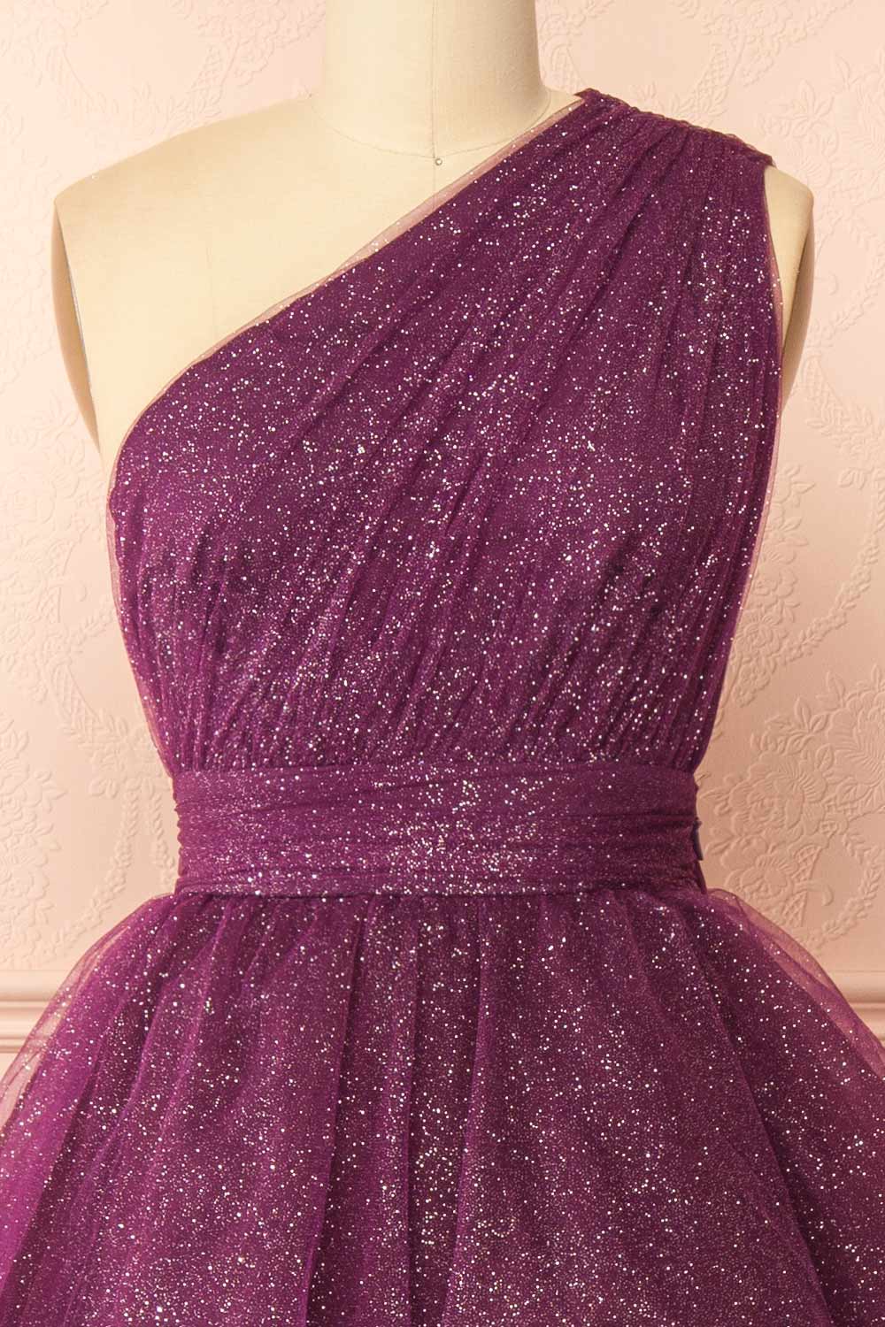Cody Purple Maxi One Shoulder Dress with Glitters | Boutique 1861 front