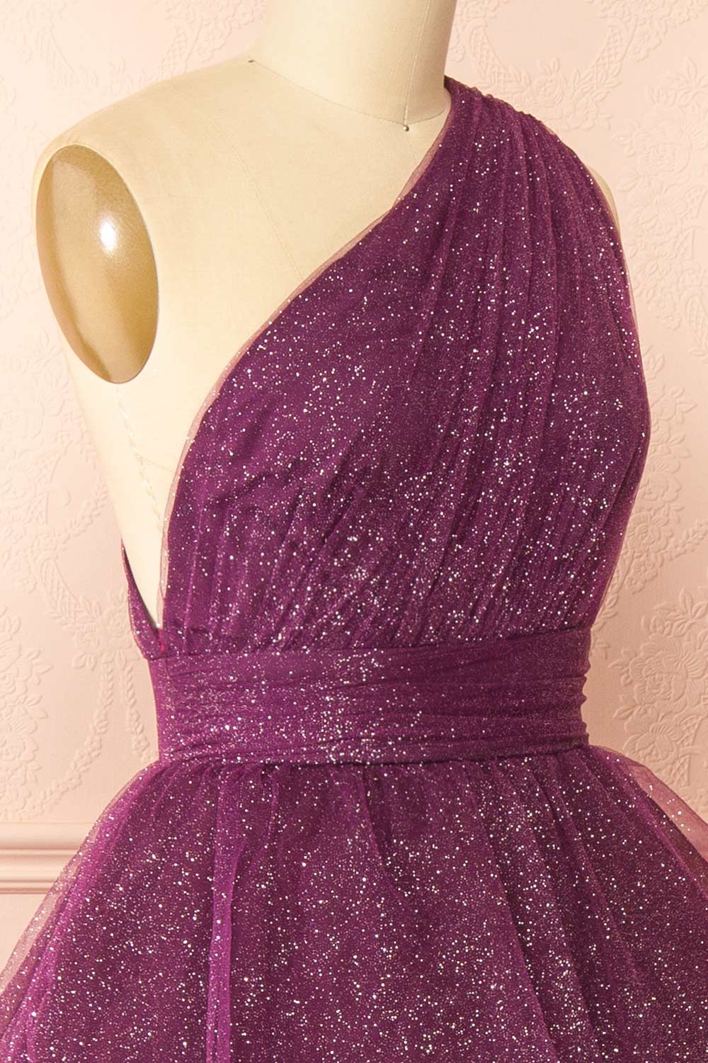 Cody Purple Maxi One Shoulder Dress with Glitters | Boutique 1861 side
