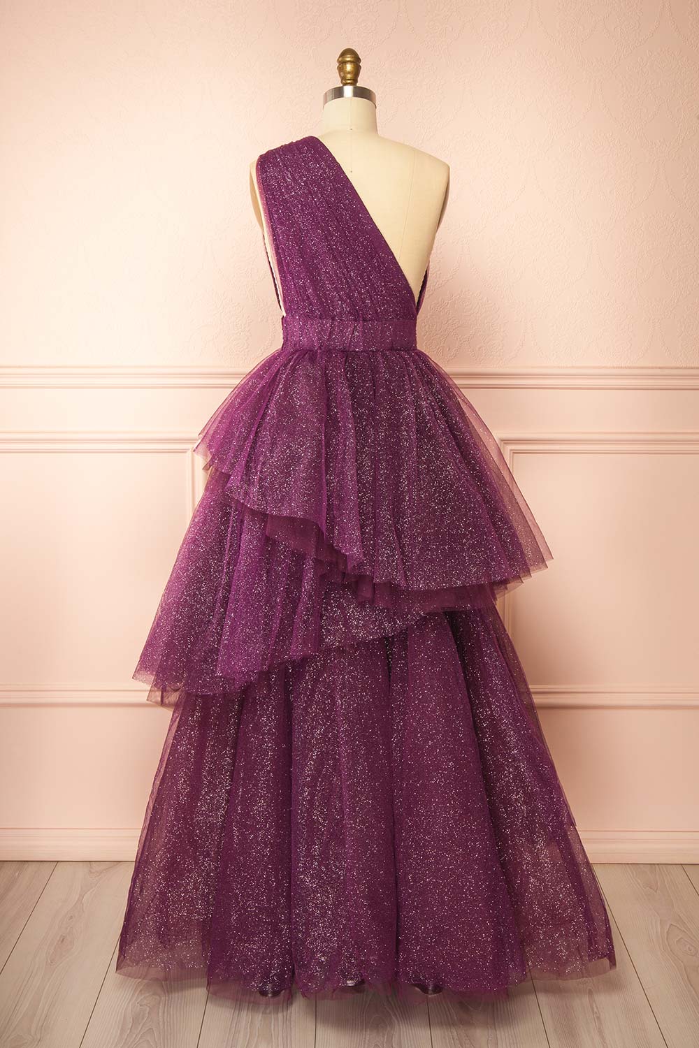 Cody Purple Maxi One Shoulder Dress with Glitters | Boutique 1861 back view