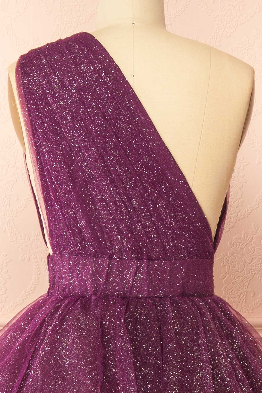 Cody Purple Maxi One Shoulder Dress with Glitters | Boutique 1861 back
