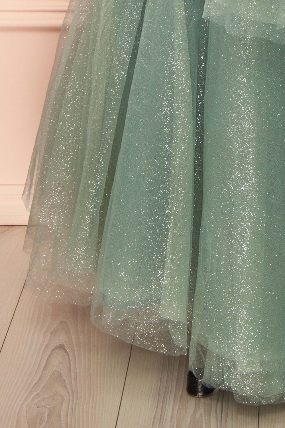 Cody Teal Maxi One Shoulder Dress with Glitters | Boutique 1861 bottom