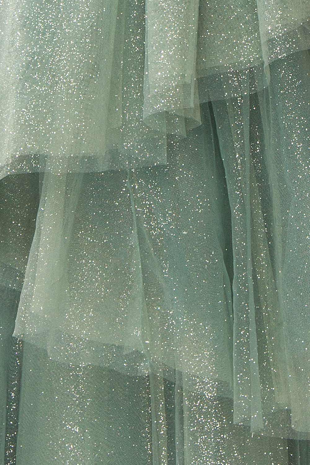 Cody Teal Maxi One Shoulder Dress with Glitters | Boutique 1861 fabric