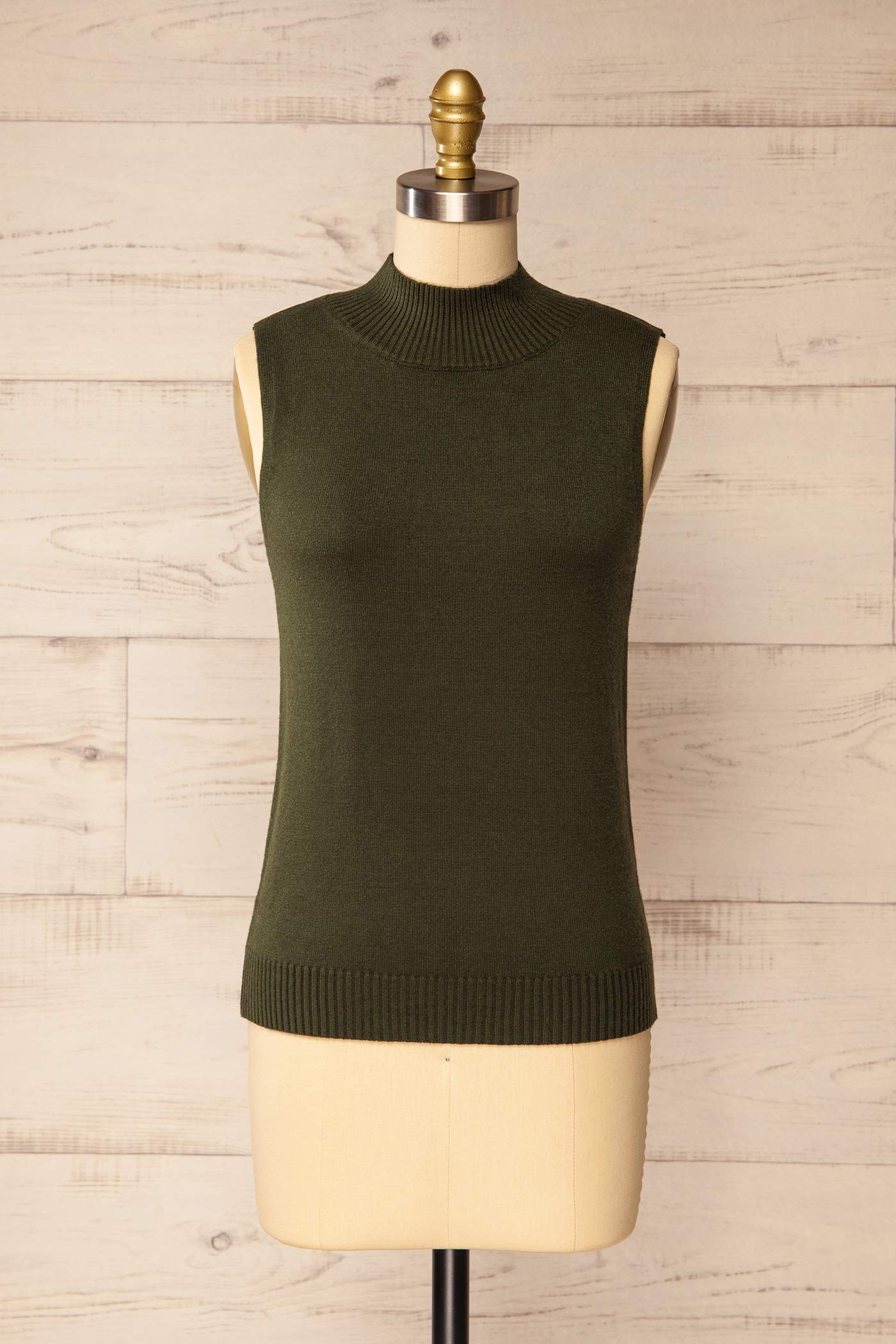 front view of Colbin Green Sleeveless Knit Top with Ribbed Hem at La petite garçonne