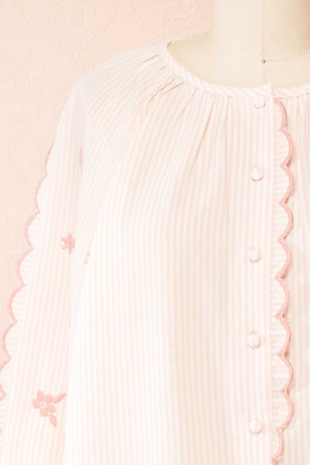 Colette Pink Striped Romper w/ Heart-Shaped Pockets | Boutique 1861 front