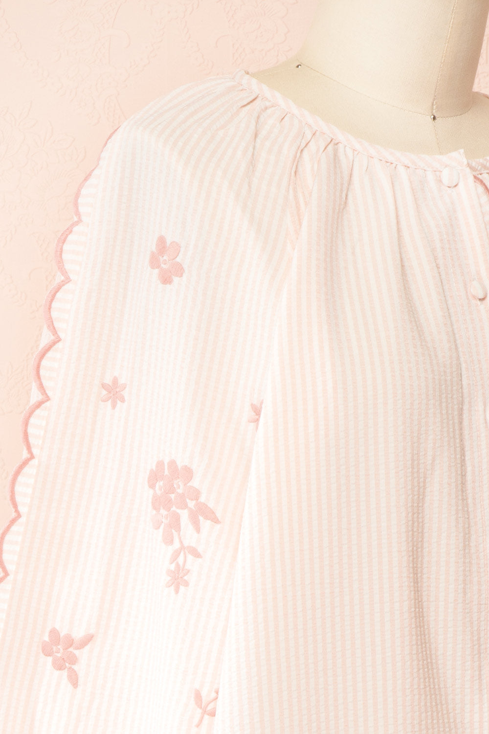 Colette Pink Striped Romper w/ Heart-Shaped Pockets | Boutique 1861 side