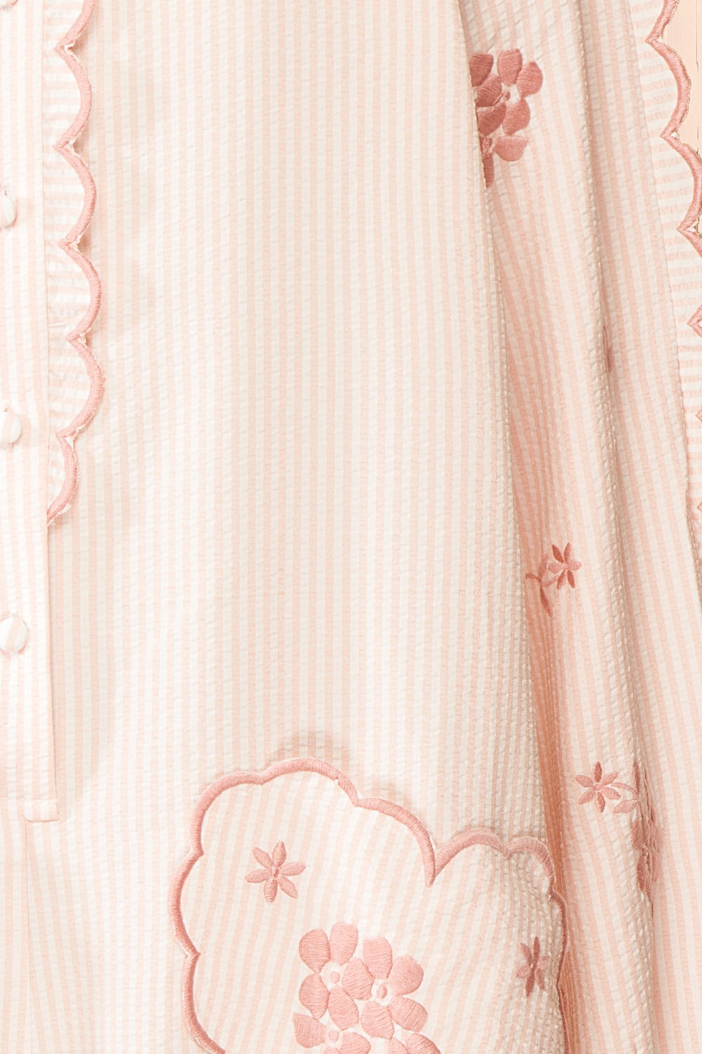 Colette Pink Striped Romper w/ Heart-Shaped Pockets | Boutique 1861 fabric