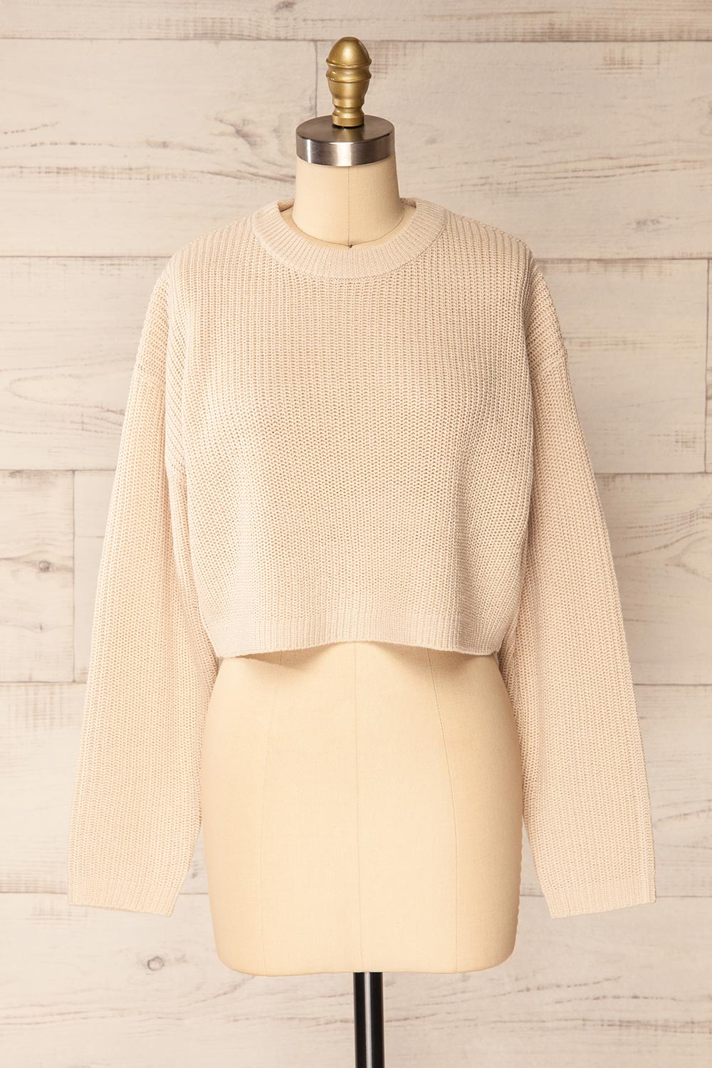 Colorado Beige Cropped Knit Sweater | La petite garçonne front view