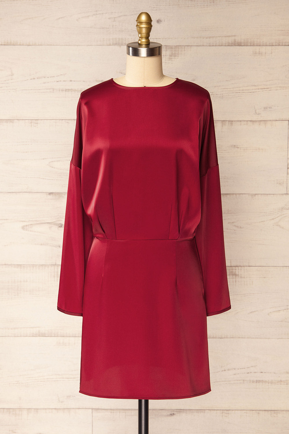 strapless open back dress Combault Burgundy Silky Long Sleeved Dress