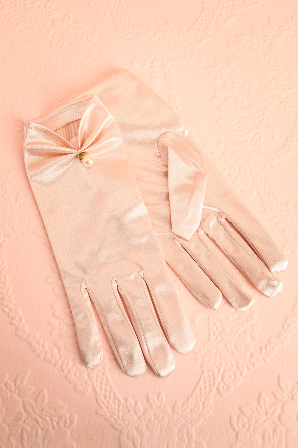 Compagne Champagne Satin Short Gloves with Pearls | Boudoir 1861
