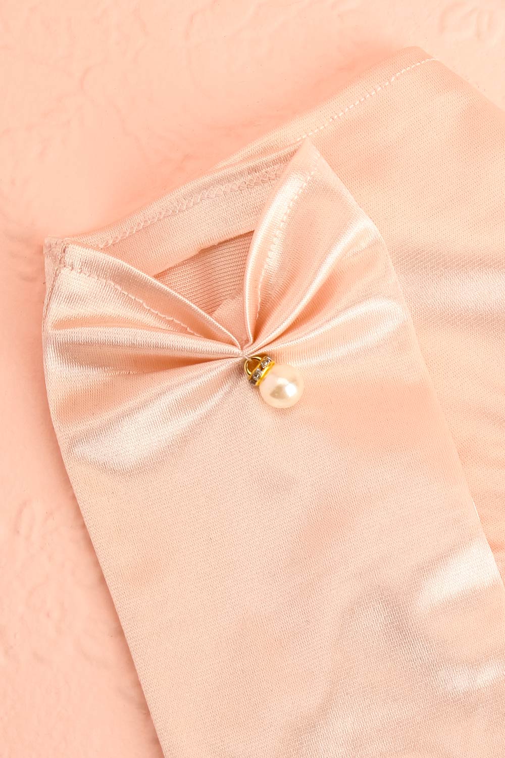 Compagne Champagne Satin Short Gloves with Pearls | Boudoir 1861 close-up