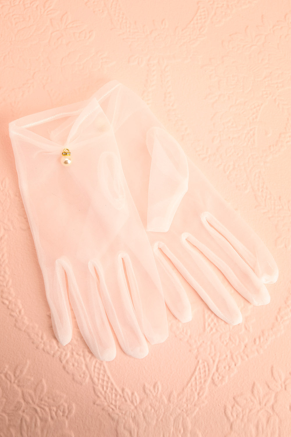 Compagne White Mesh Short Gloves with Pearls | Boudoir 1861