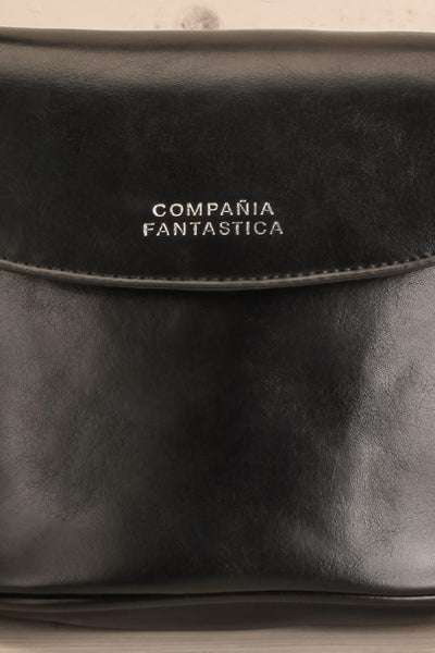 Contrail Black Faux Leather Bucket Bag | La petite garçonne logo close-up