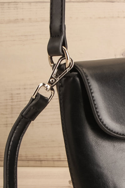 Contrail Black Faux Leather Bucket Bag | La petite garçonne side close-up