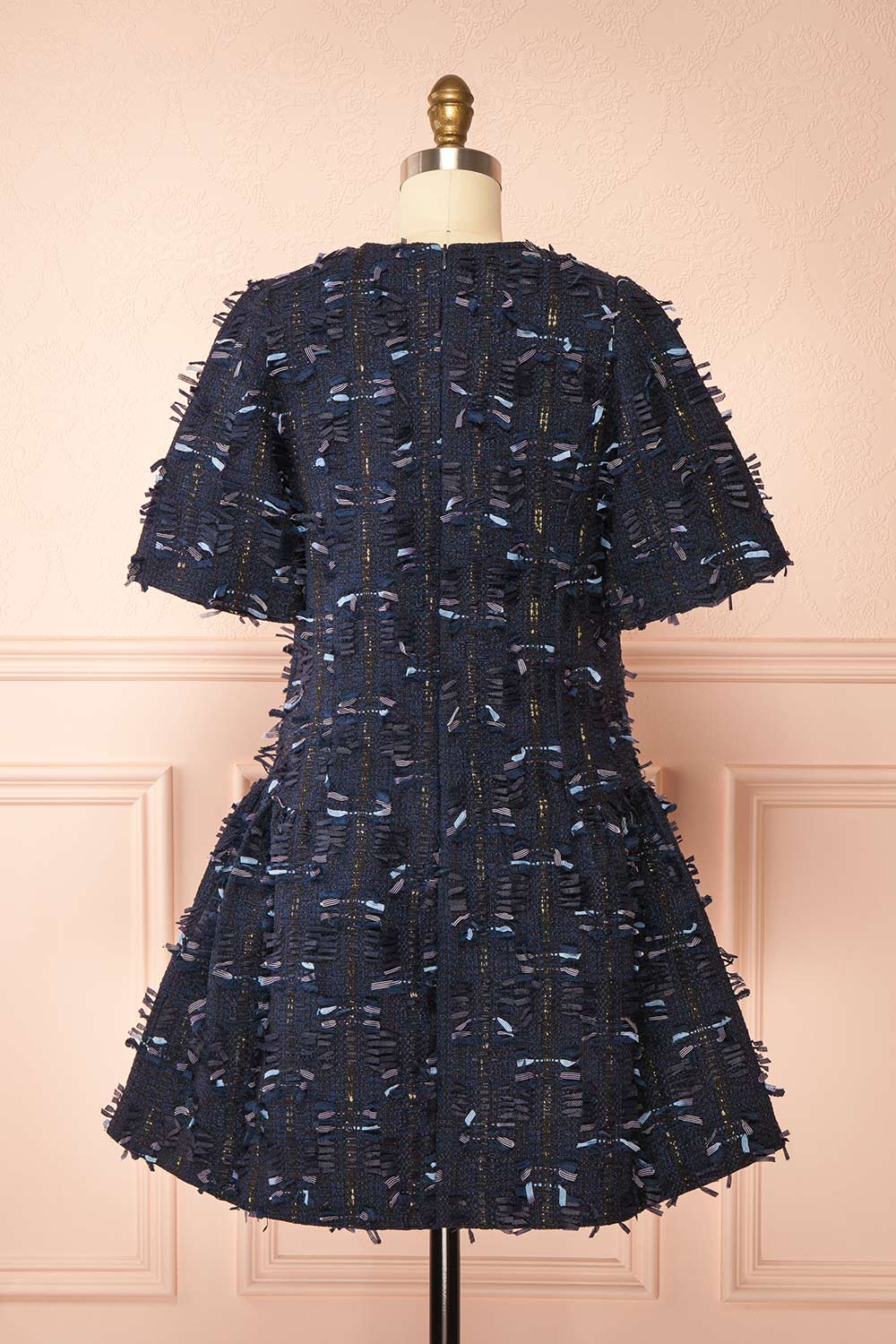 Coralyne Navy Tweed V-Neck Mini Dress | Boutique 1861 back view